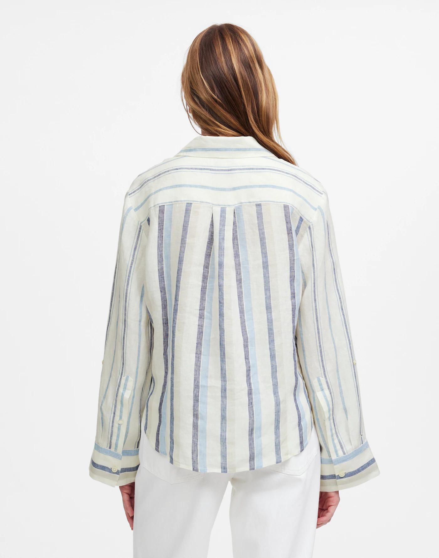 Linen Easy Y-Neck Button-Up Shirt in Mixed Stripe Product Image