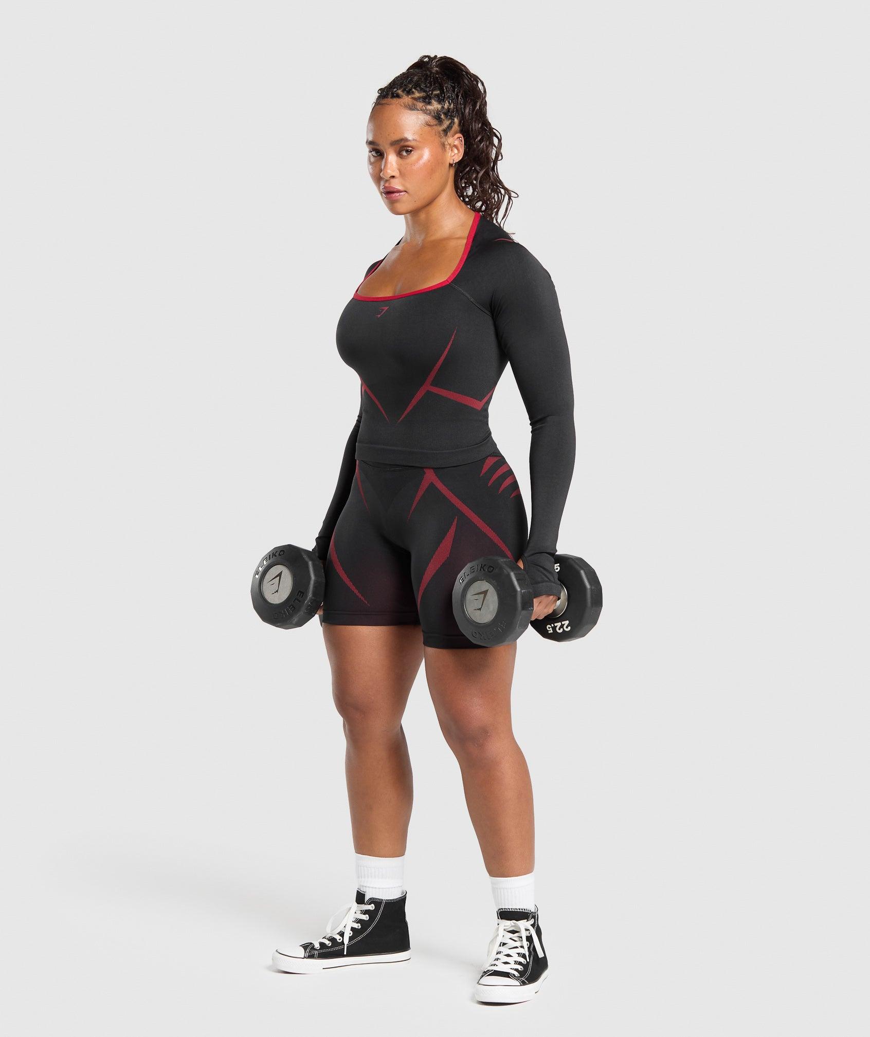 Gymshark Apex Lift Seamless Long Sleeve Crop Top - Black/Carmine Red Female Product Image