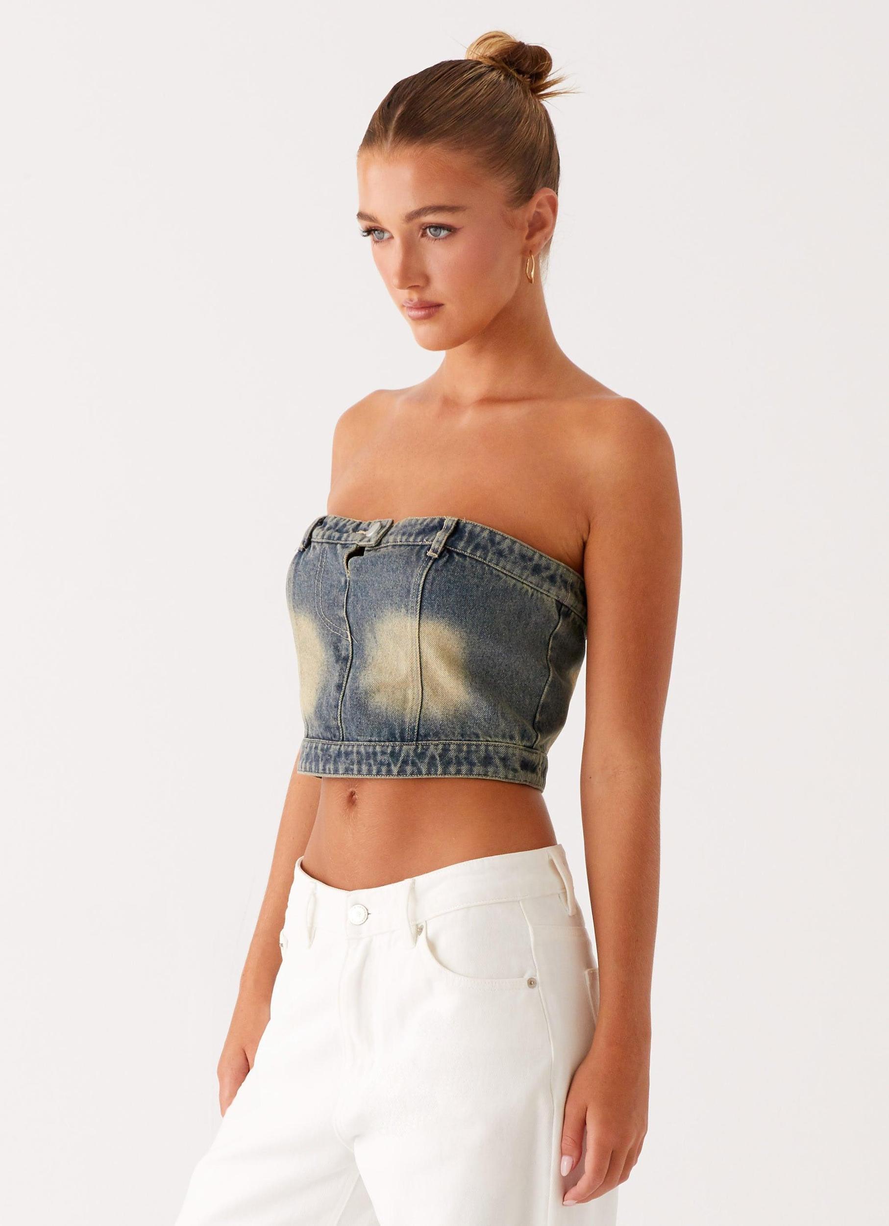 Not Like Us Denim Top - Vintage Product Image