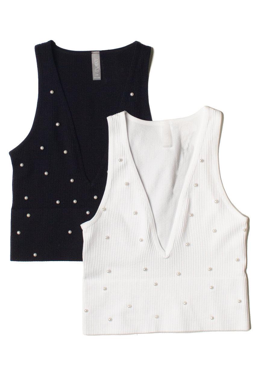 Pearl Detail Deep V Crop Tank Product Image