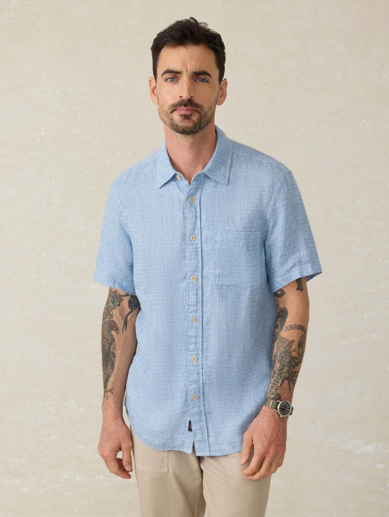 Short-Sleeve Palma Linen Shirt - Blue Basketweave Product Image
