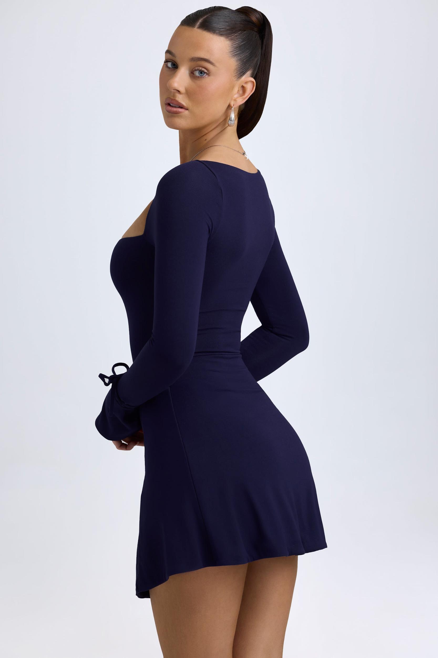 Square Neck Long Sleeve Mini Dress in True Navy Product Image