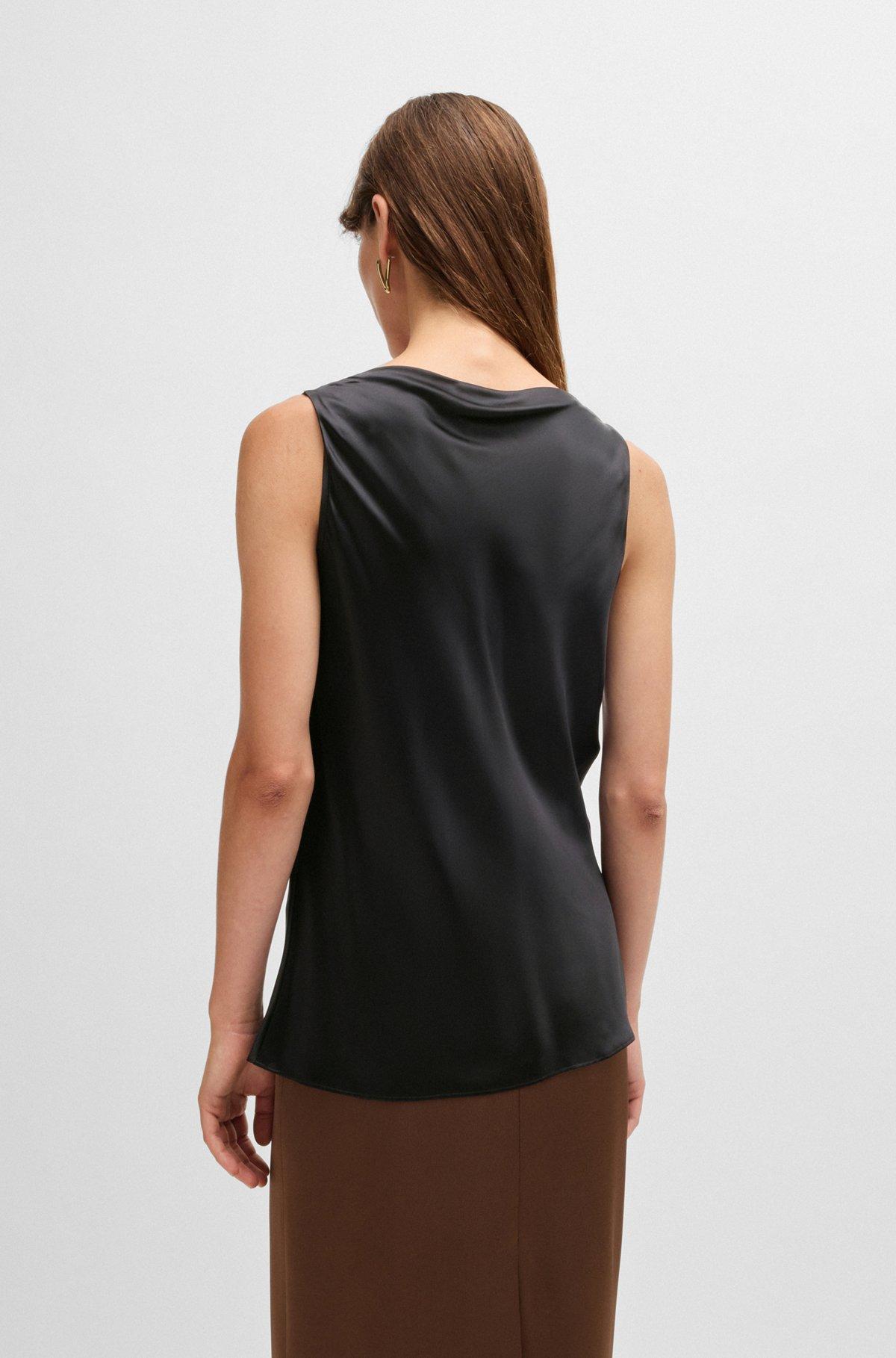 BOSS - Satin relaxed-fit blouse with cowl neckline - Black Product Image