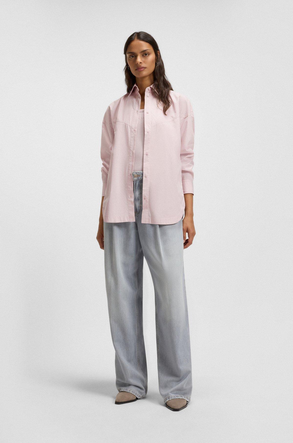 BOSS - Oversize-fit blouse in cotton poplin - Light Purple Product Image