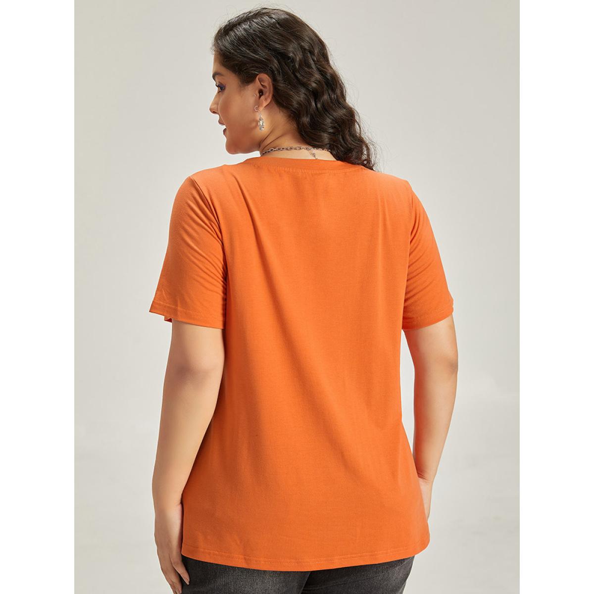 Plus Size Halloween Letter & Animals Crew Neck T-shirt OrangeRed Women Casual Printed Halloween Festival-Halloween T-shirts BloomChic 30/6X Product Image