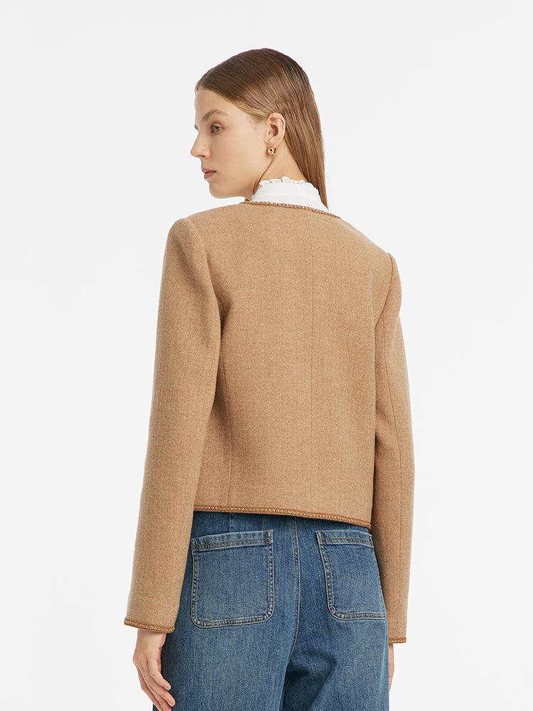 Washable Wool Round Neck Single-Breasted Women Jacket Product Image