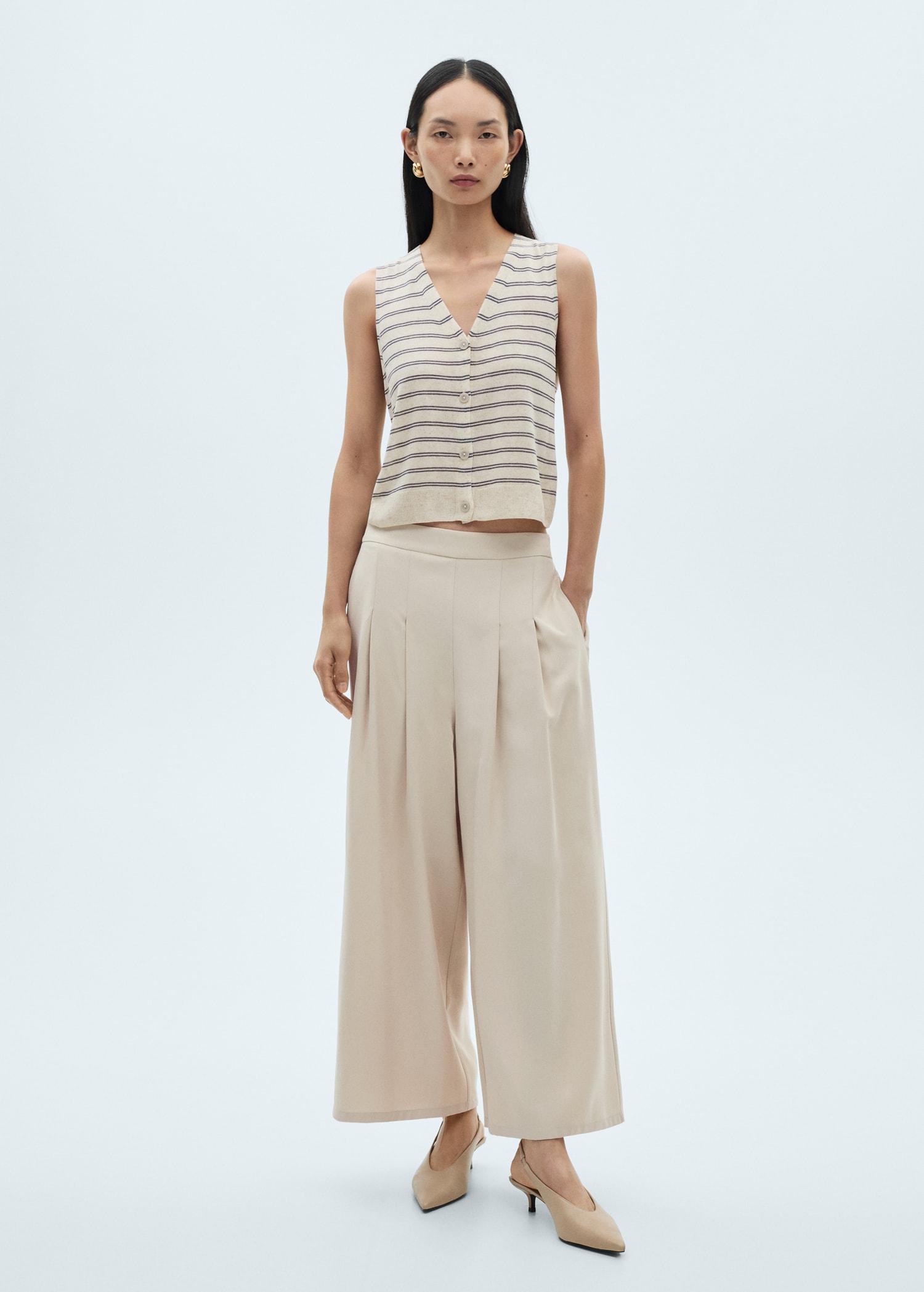 Wide-leg pleated pants - Women | MANGO USA Product Image