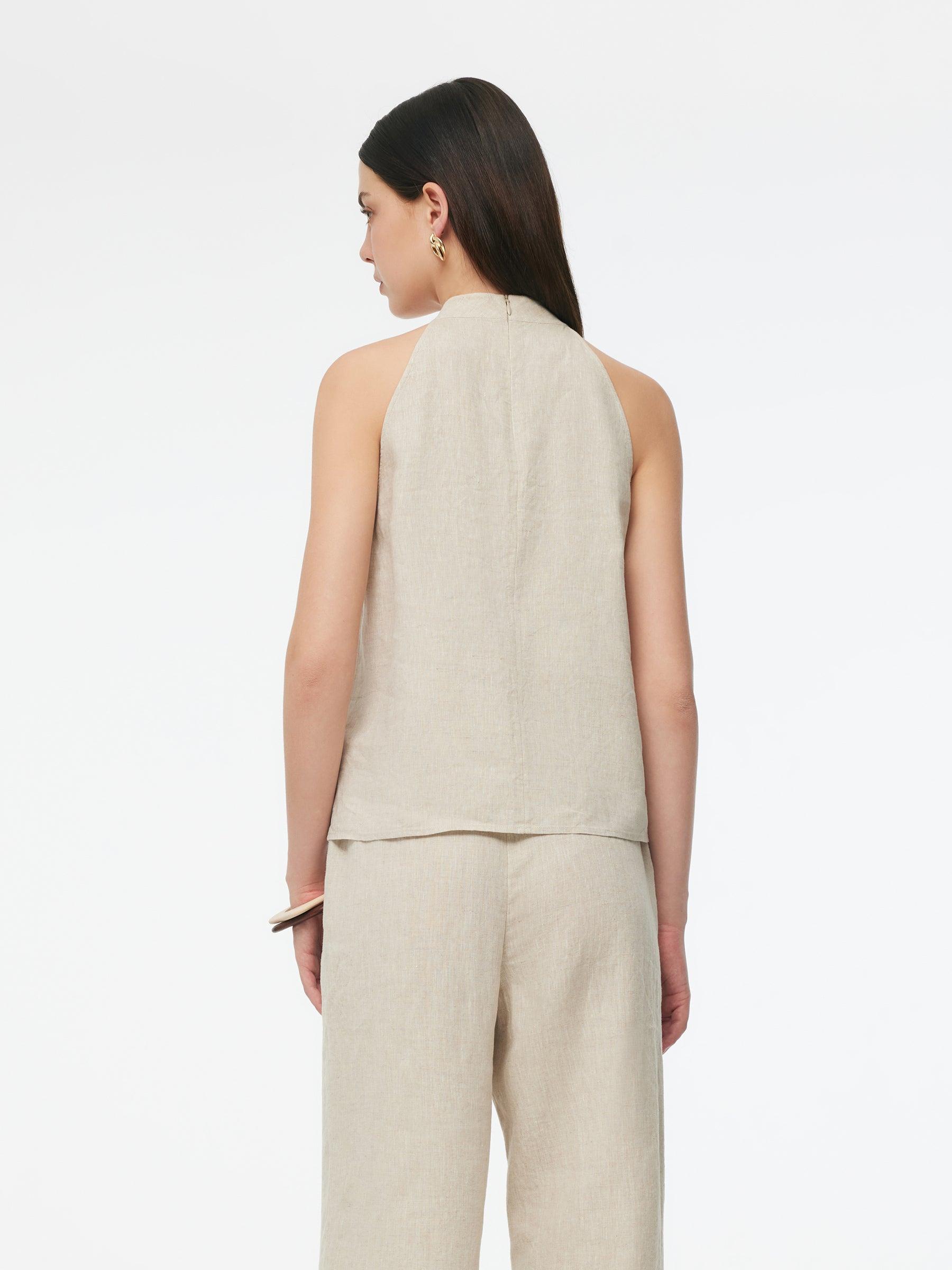 100% Linen Women Halter Tank Top Product Image