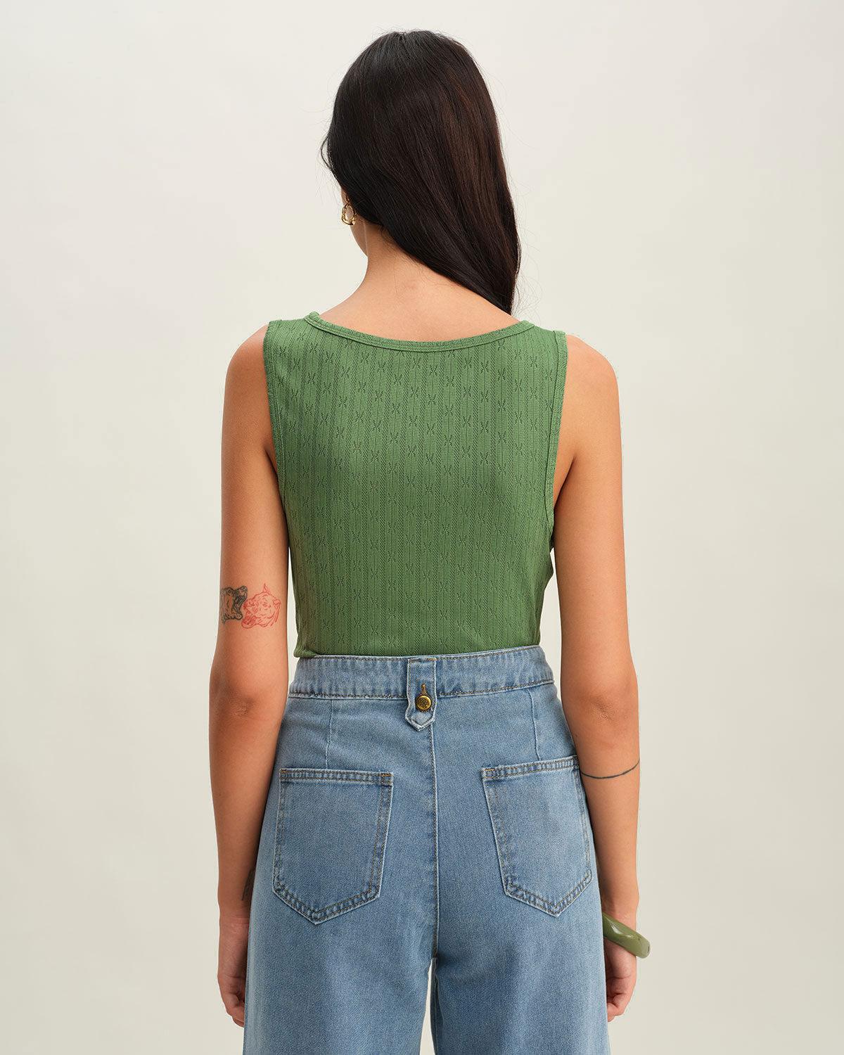 Green Boat Neck Knit Tank Top Product Image