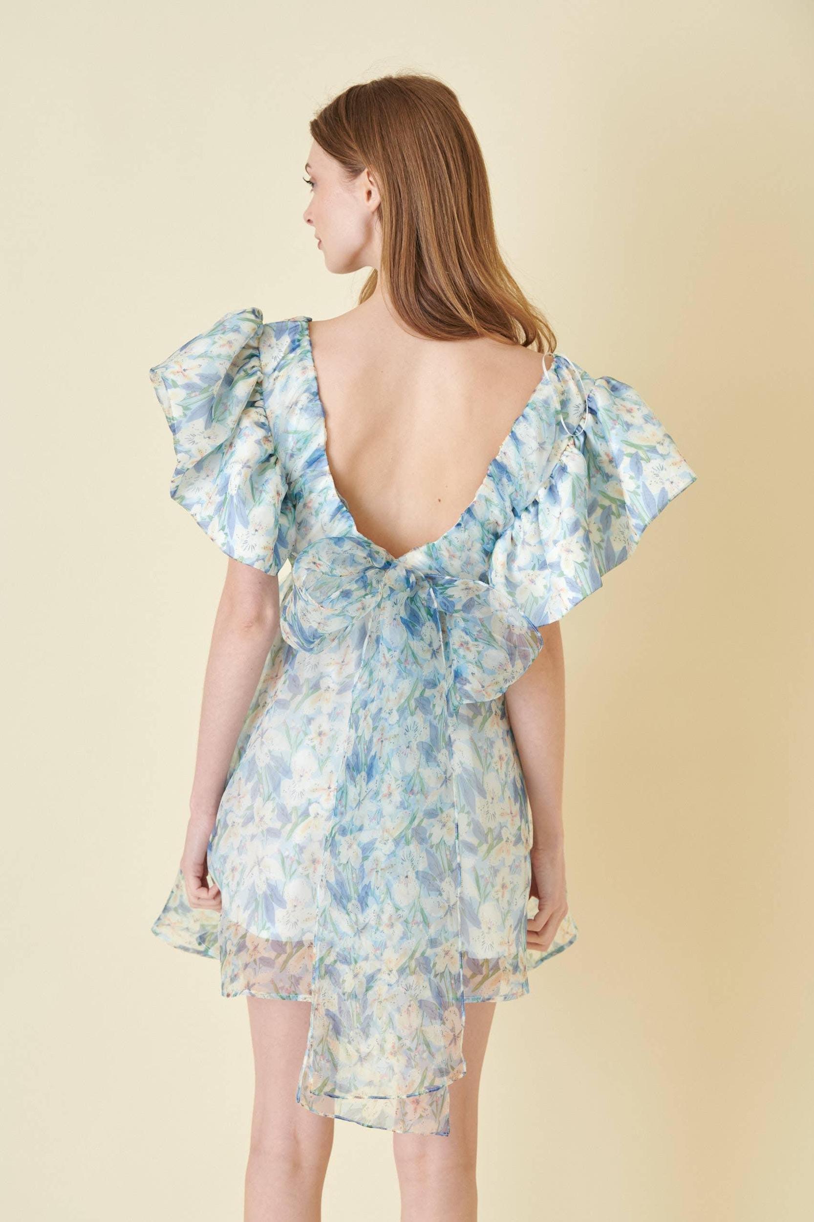 Watercolor Organza Bow Tie Mini Dress Product Image