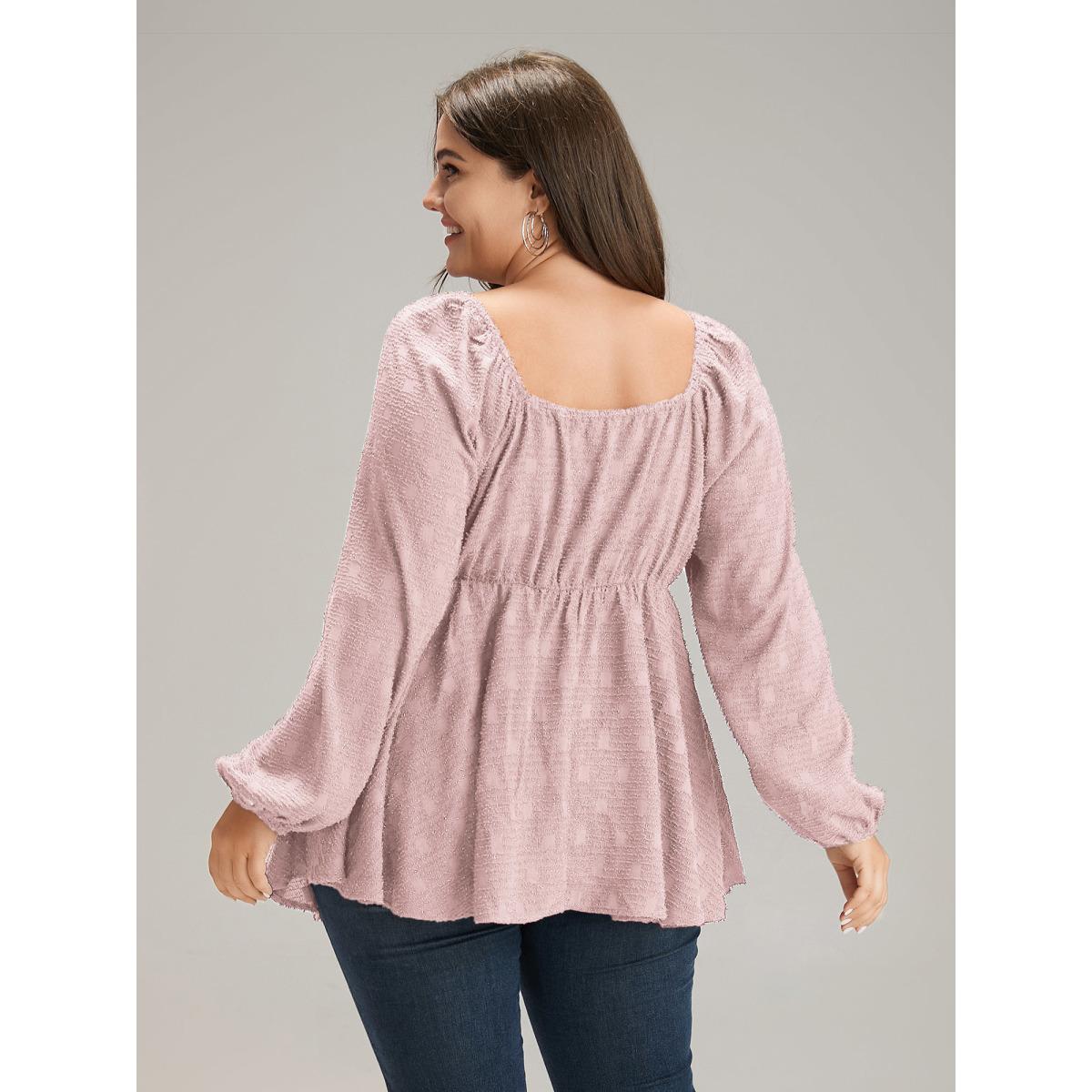 Plus Size DustyPink Solid Glitter Twist Front Gathered Blouse Women Cocktail Long Sleeve V-neck Party Blouses BloomChic 12/L Product Image
