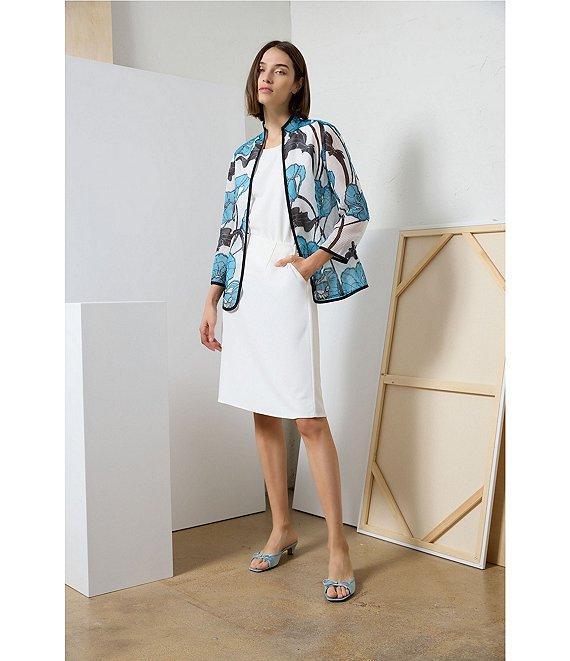 Ming Wang Floral Sheer Stand Collar Bracelet Sleeve Jacket Product Image