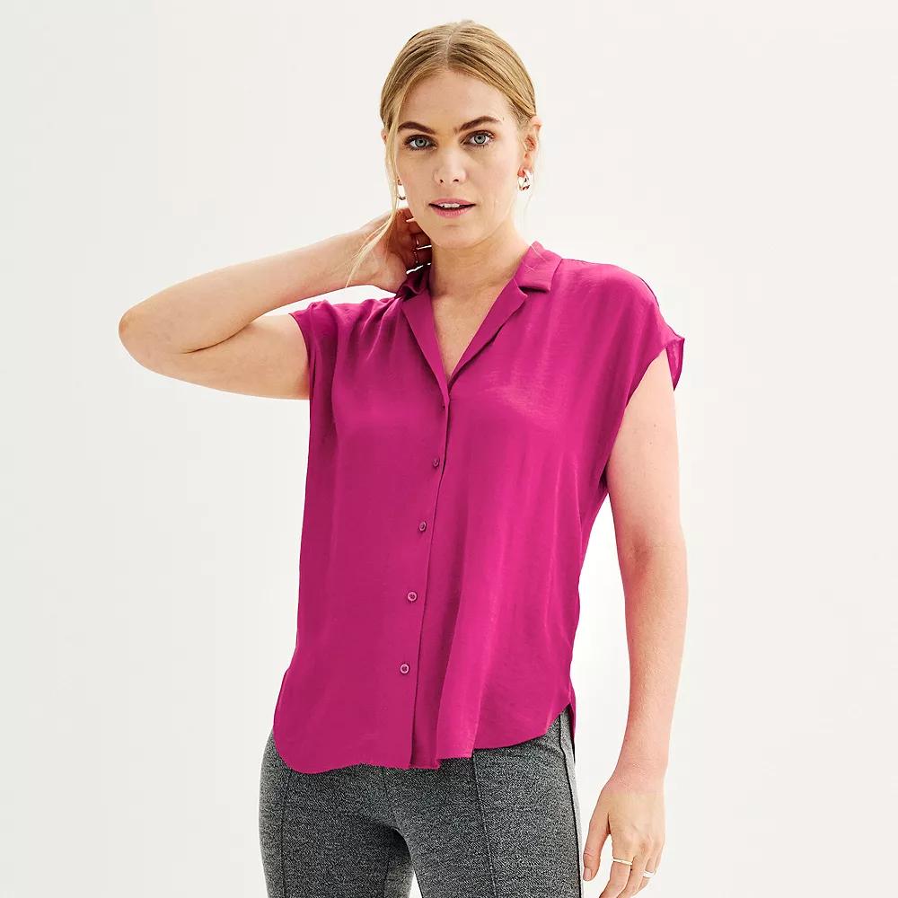 Women's Nine West Short Sleeve Easy Lapel Shirt,  Product Image