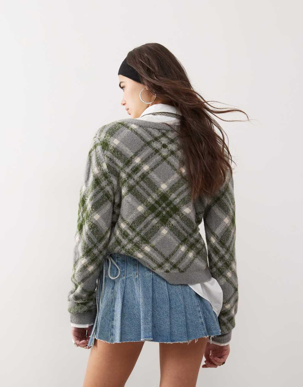 Monki pleated denim mini wrap skirt in mid blue wash Product Image