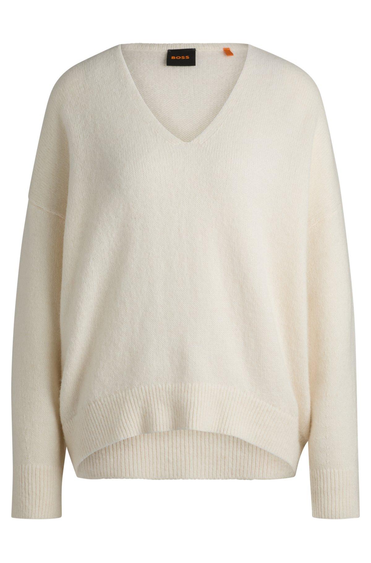 Wool-blend relaxed-ft sweater with V neckline Product Image
