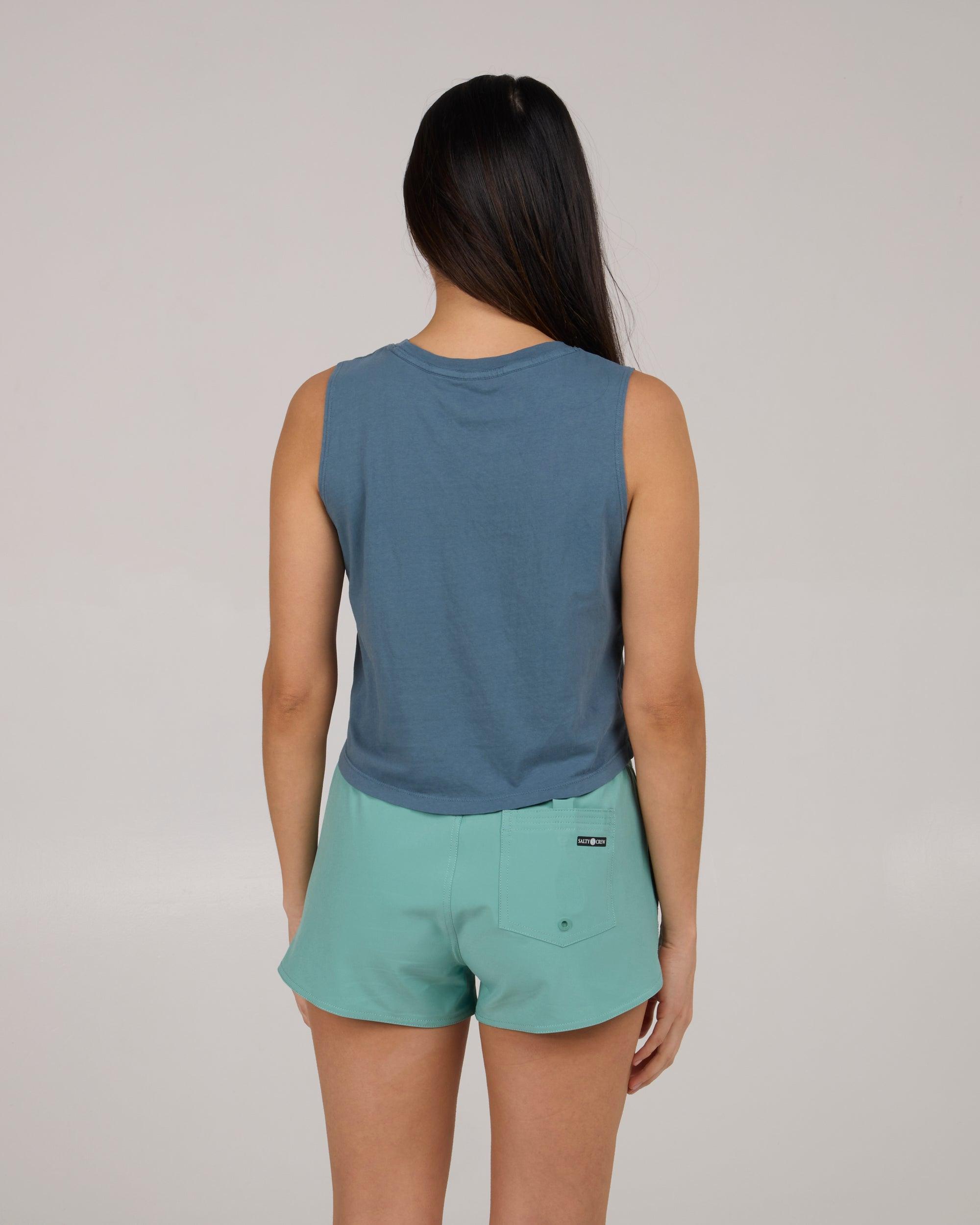Queen Palm Cropped Tank - Fin Blue Product Image