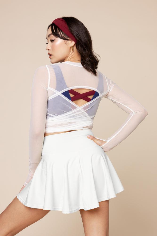 Bow Back Mesh Reversible Long Sleeve Top - Bright White Product Image
