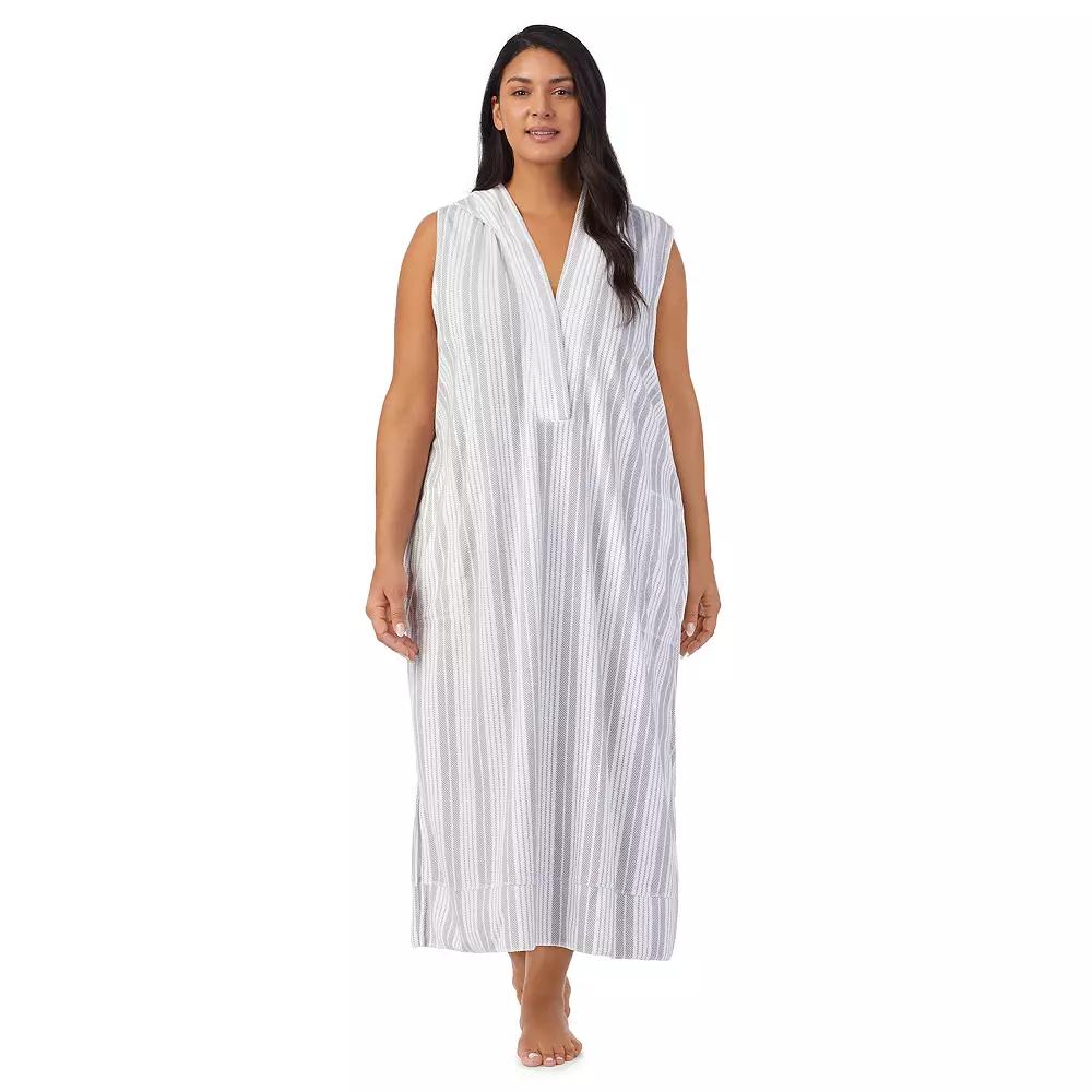 Plus Size Stan Herman Baby Terry Hooded Maxi Robe, Women's, Size: 2XL, Cloud Gray Stripe Product Image