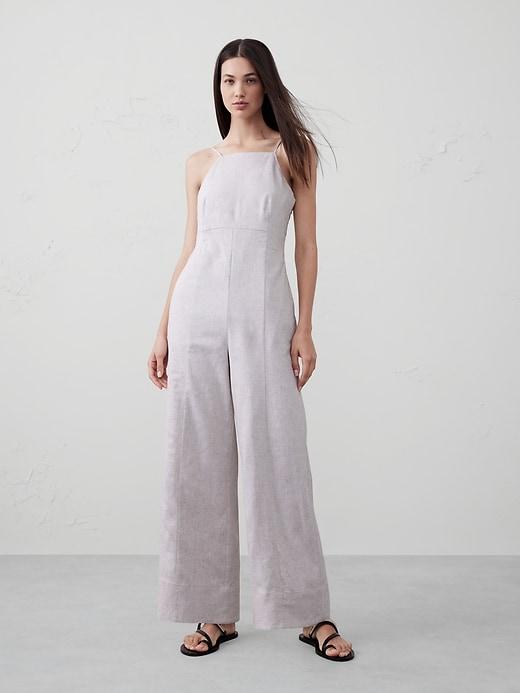 Linen-Blend Strappy Tailored Jumpsuit Product Image