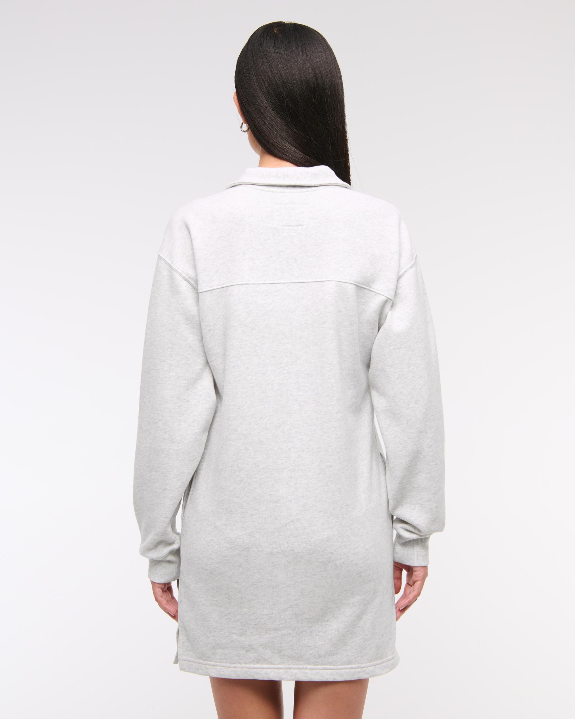 Long-Sleeve Zip-Up Fleece Mini Dress Product Image