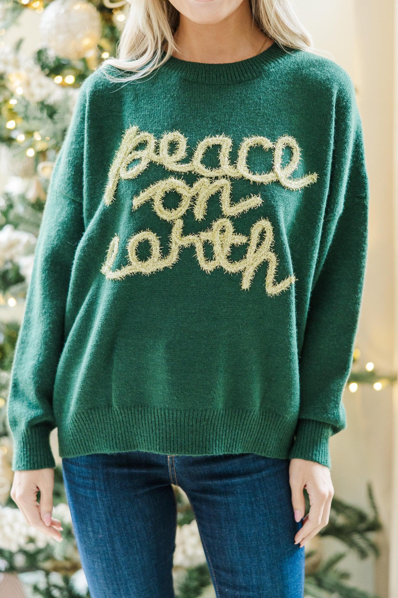 Peace On Earth Emerald Green Script Sweater Female Product Image