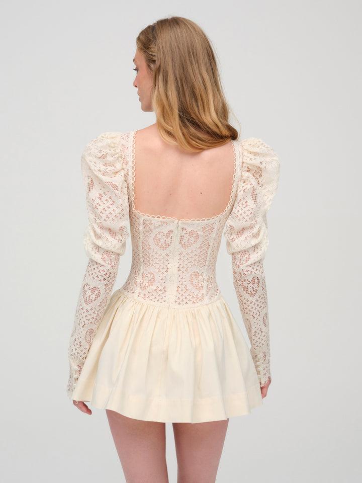 Doily Lace Mini Dress — Cream Product Image