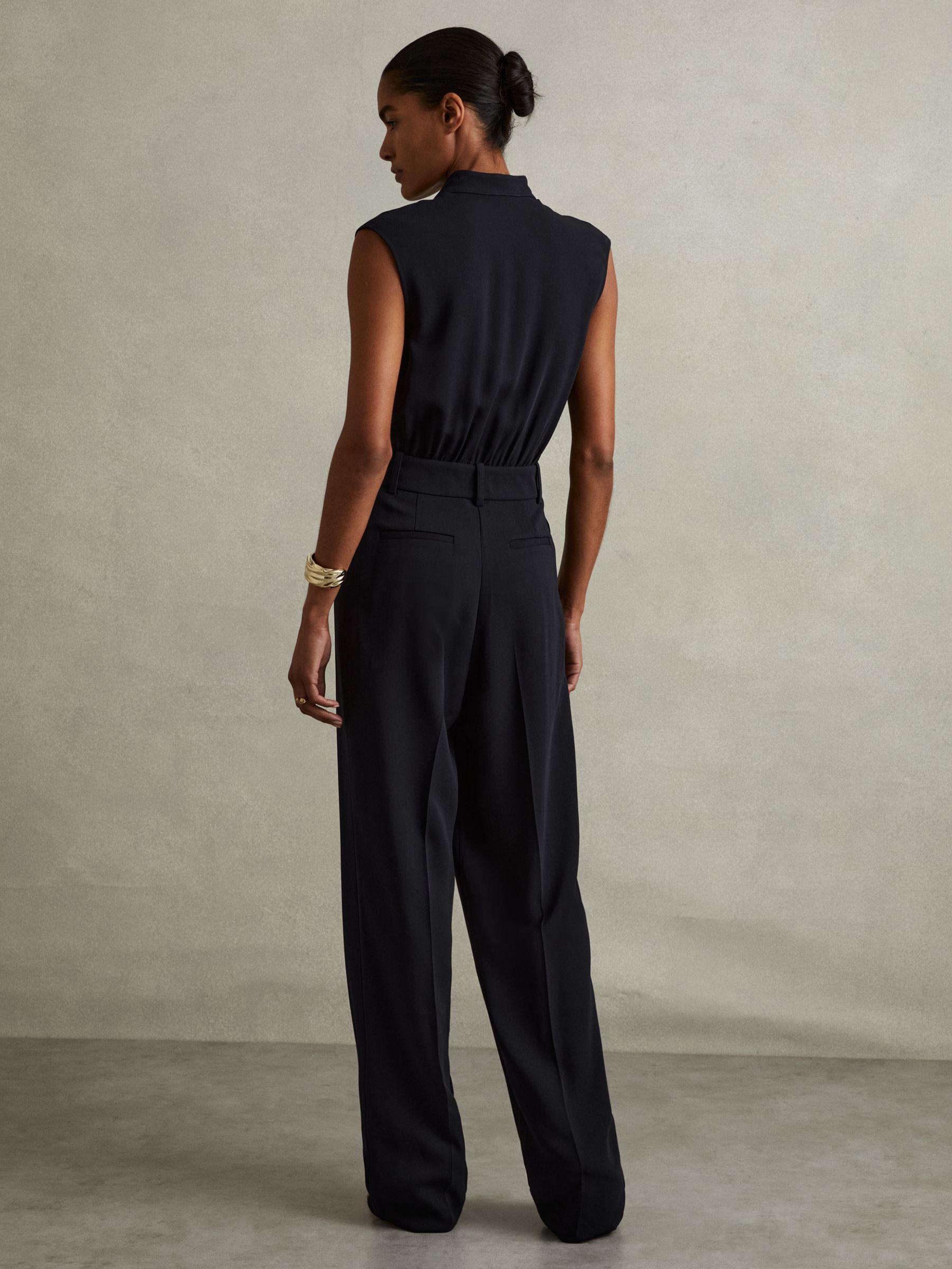 Sara Navy Tux Pleated Jumpsuit Product Image