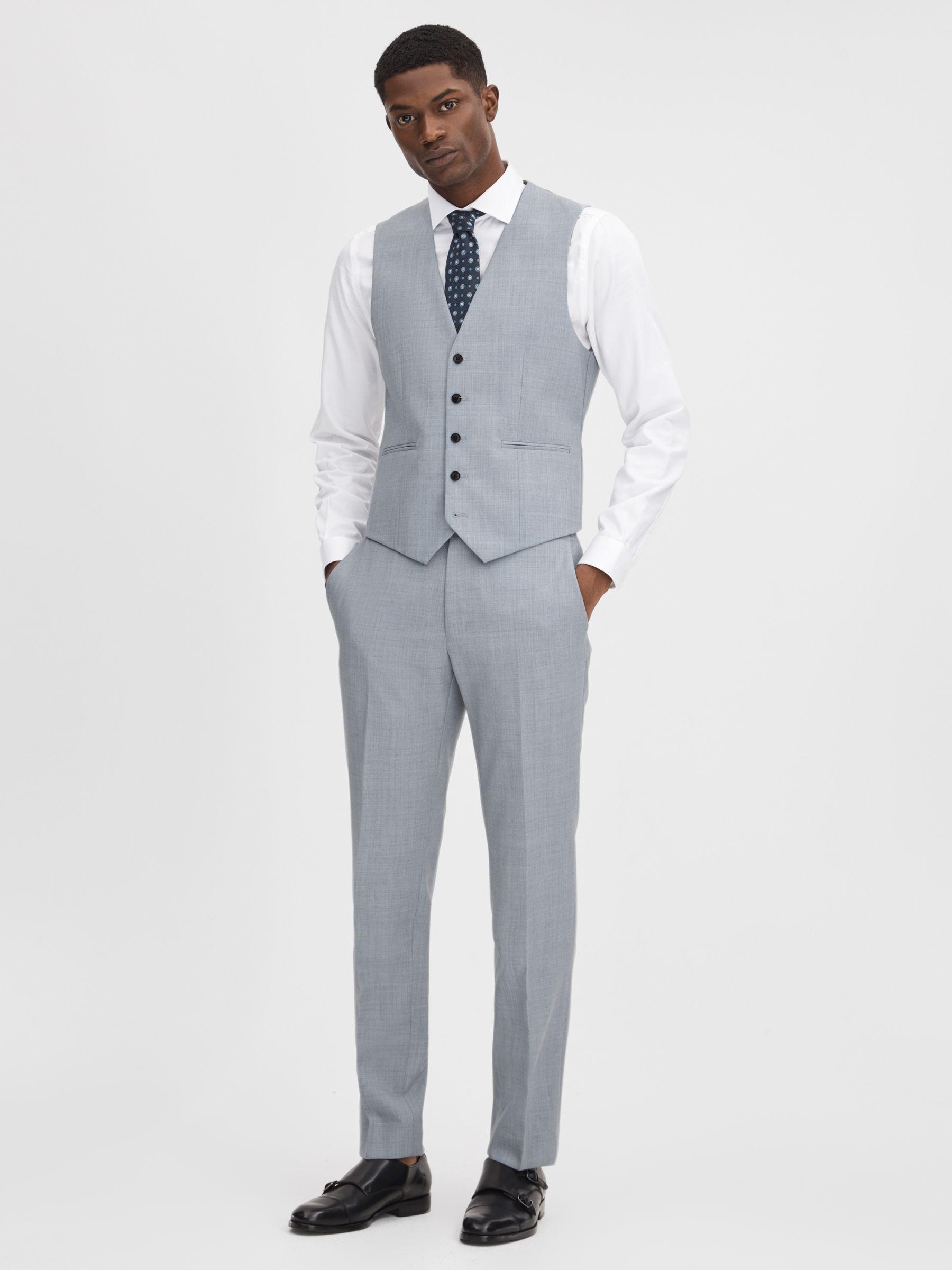 Slim Fit Wool Waistcoat in Soft Blue Product Image