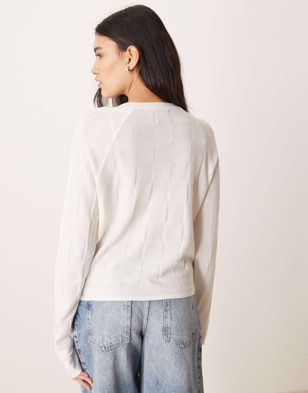 ASOS DESIGN knitted compact stitch crew neck cardigan in cream Product Image