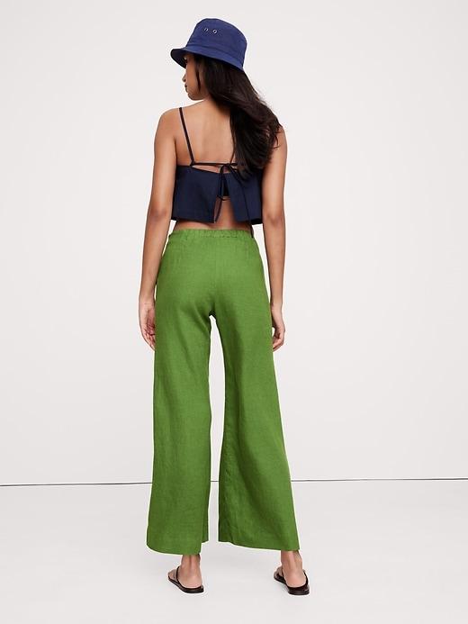 Mid-Rise Kick-Flare Lace-Trim Linen Ankle Pant Product Image