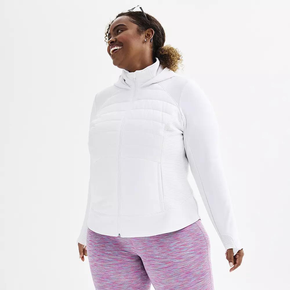 Plus Size Tek Gear® Hooded Mixed-Media Jacket, Women's, Size: 2XL, Modern White Product Image