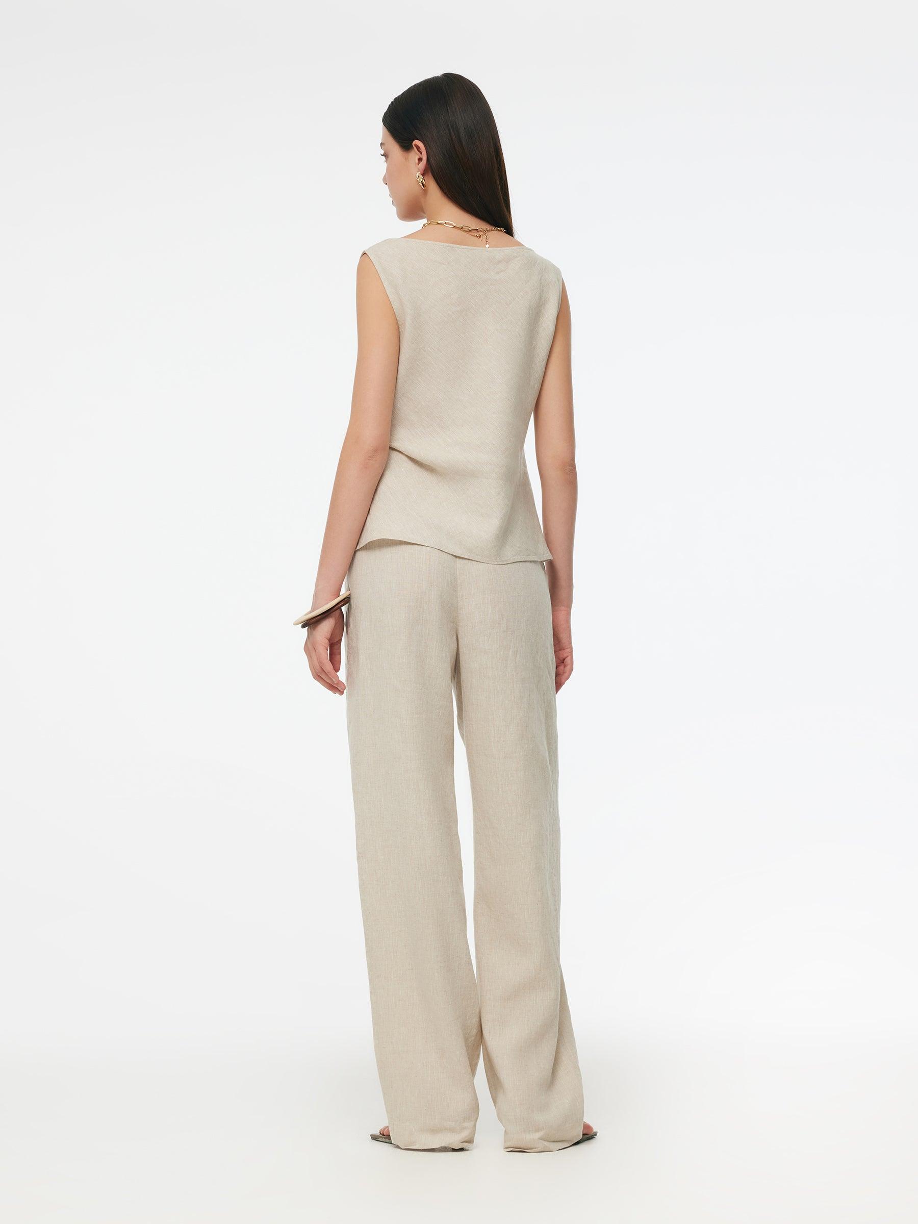 100% Linen Cowl Neck Women Tank Top Product Image