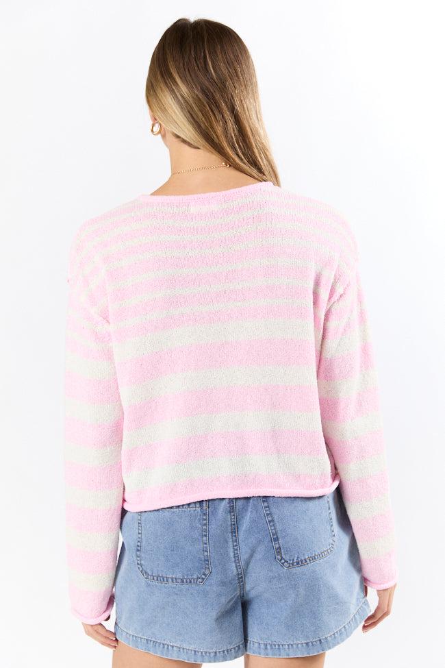 All Decked Out Pink Lightweight Striped Sweater FINAL SALE Product Image