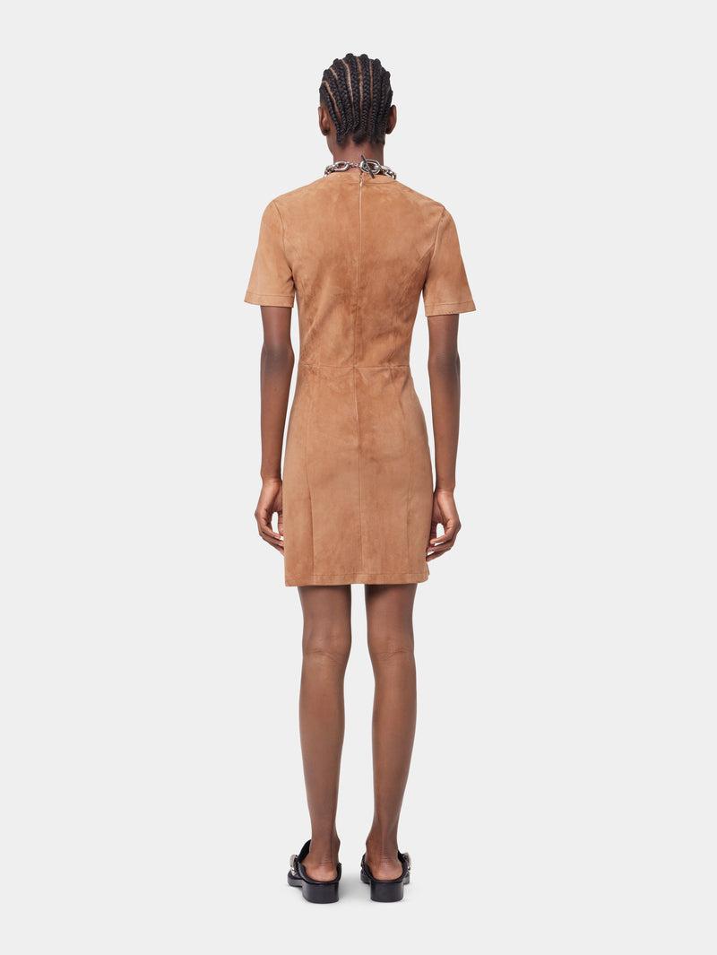 CAMEL SHORT DRAPED DRESS IN LEATHER Product Image