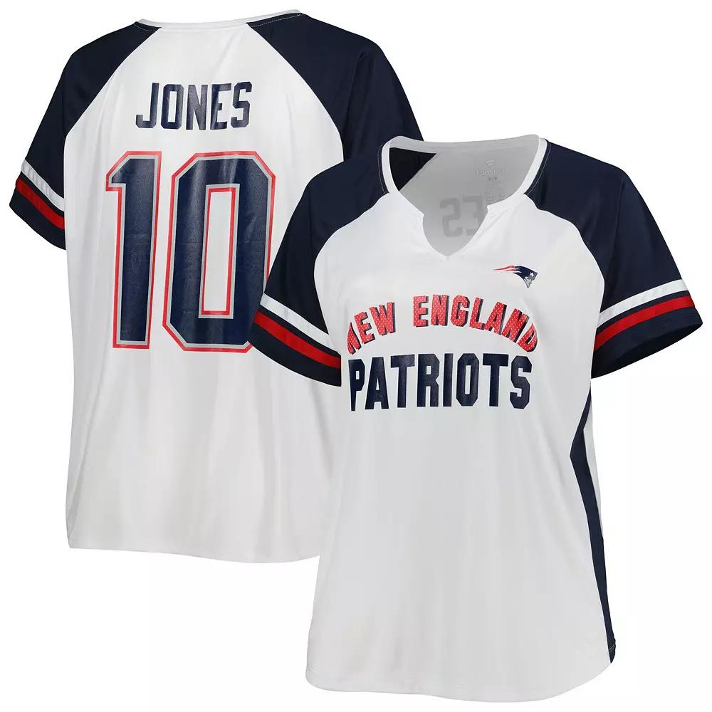Women's Mac Jones White New England Patriots Plus Size Notch Neck T-Shirt, Size: 2XL Product Image