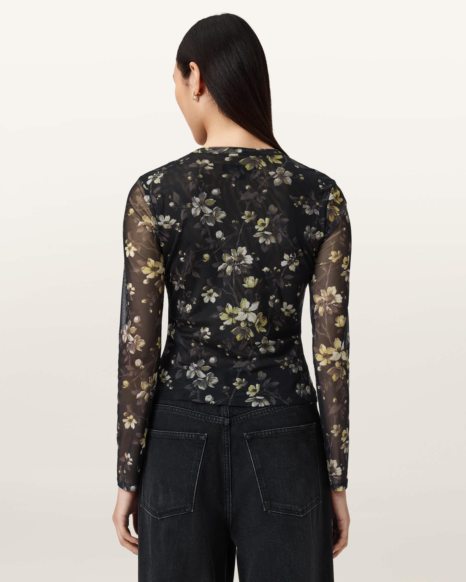 Ellie Mesh Long Sleeve T-Shirt VINE BLACK | ALLSAINTS US Product Image