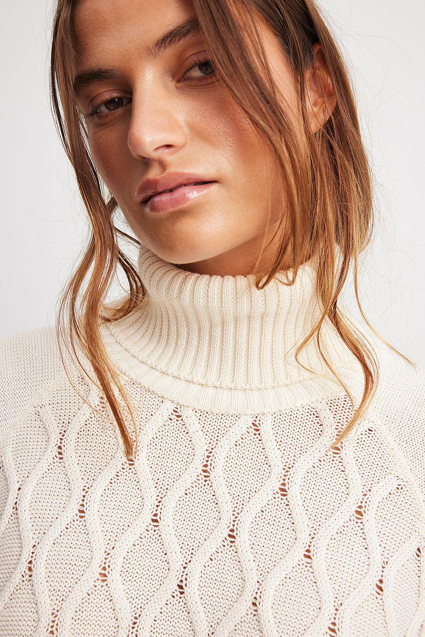 Turtle Neck Knitted Cable Sweater Product Image