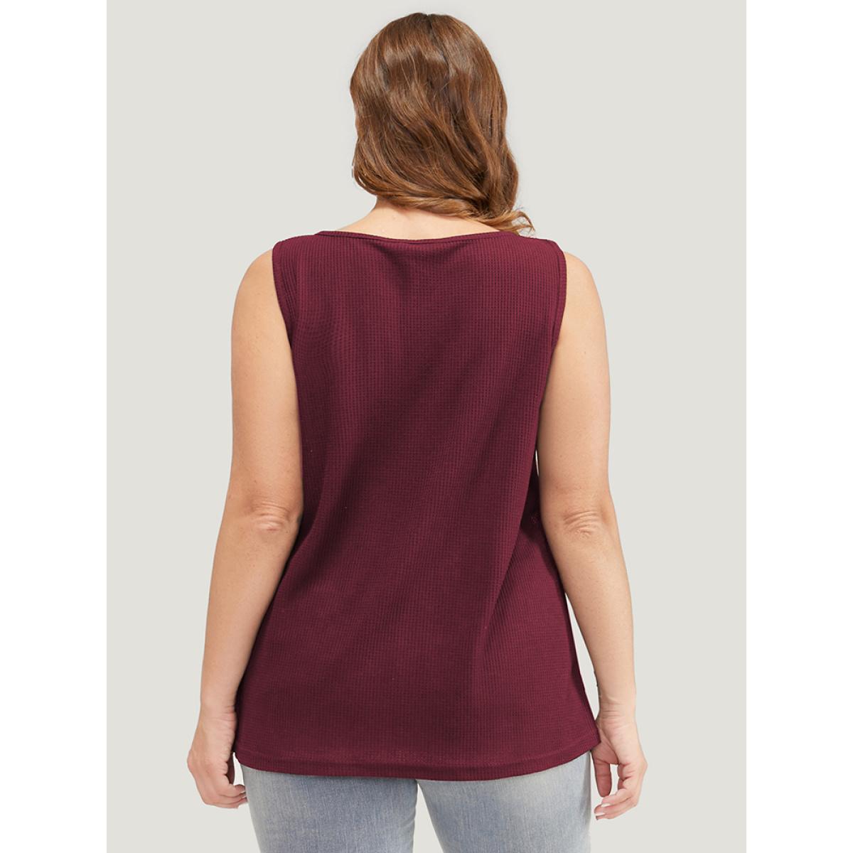 Plus Size Colorblock Contrast Sleeveless Waffle Knit Tank Top Women Burgundy Casual Contrast Scoop Neck Dailywear Tank Tops Camis BloomChic 10/M Product Image