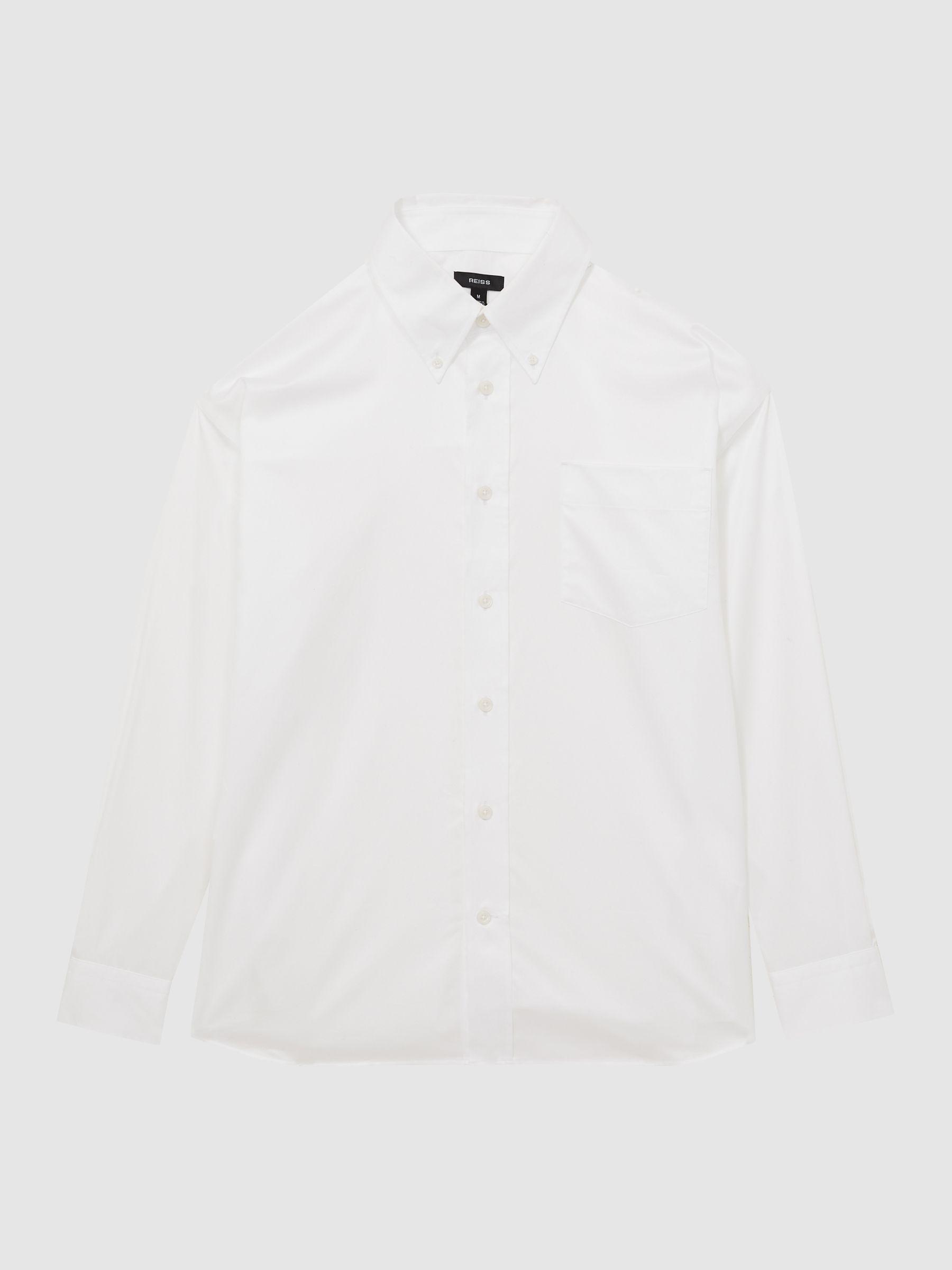 Cotton Oversized Long-Sleeve Shirt in White Product Image