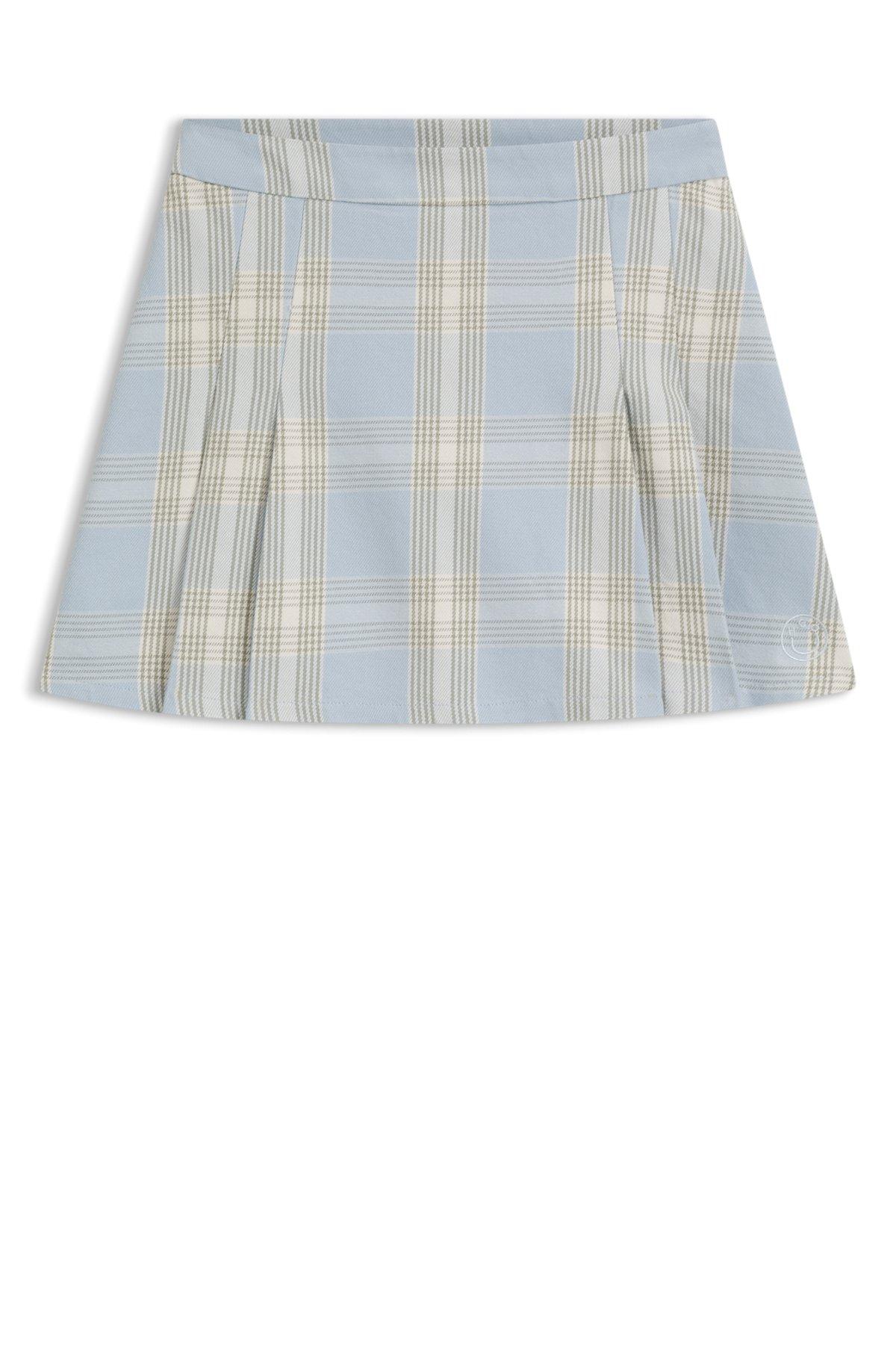 Pleated mini skirt in checked cotton twill Product Image