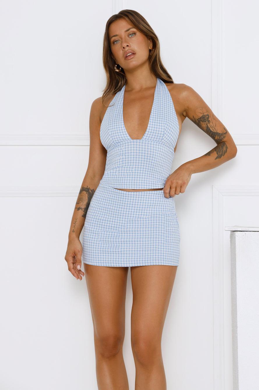 Dorothy Gingham Halter Crop Top Blue Product Image