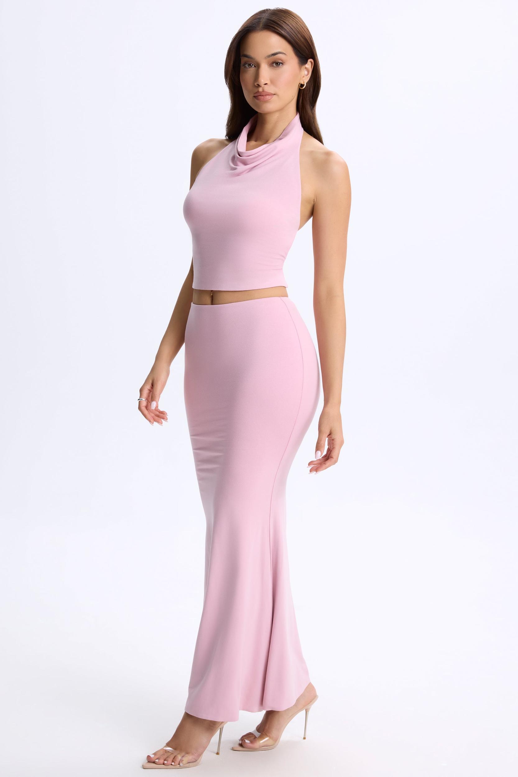 Low-Rise Maxi Skirt in Blush Pink Product Image