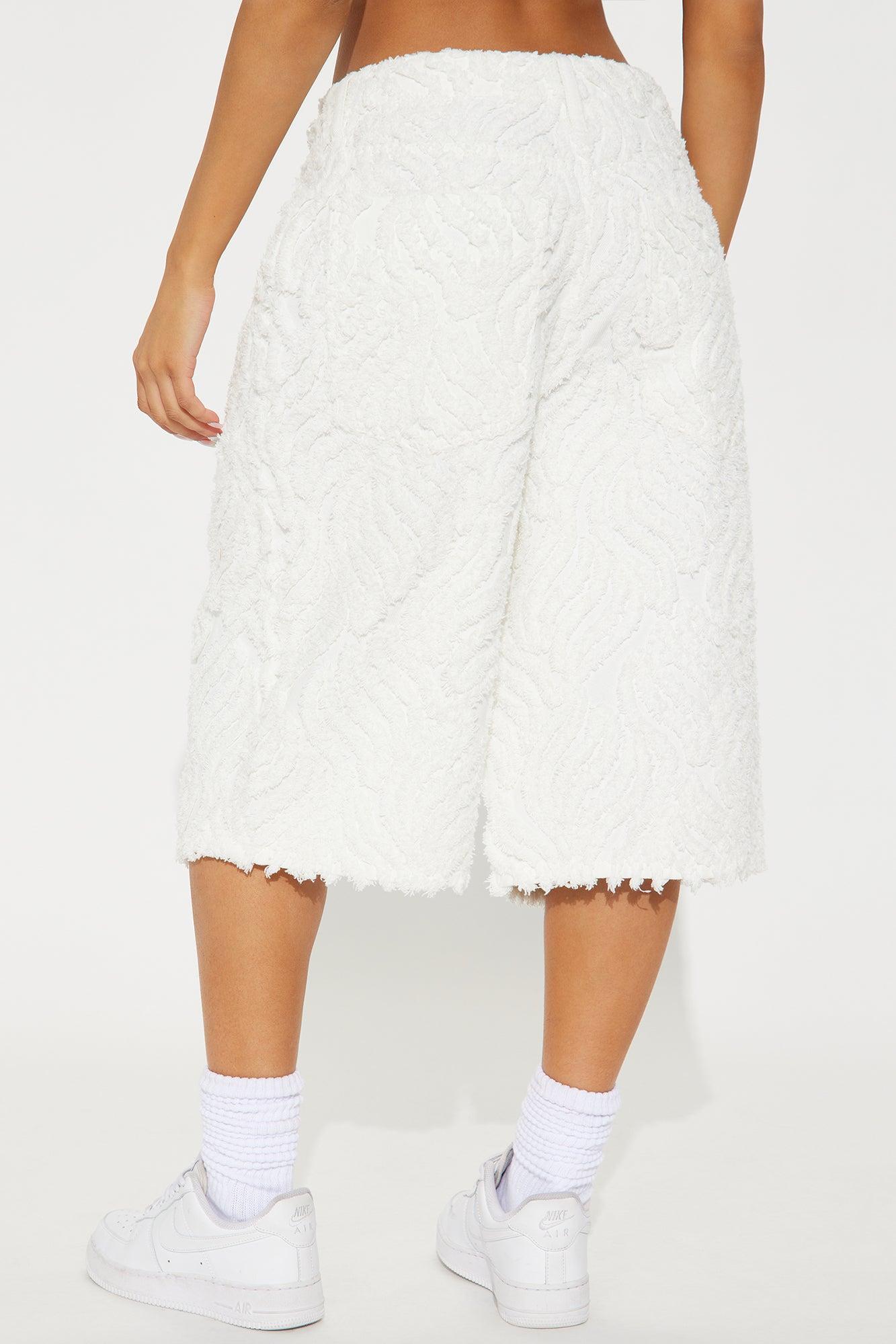 Rockaway Textured Denim Jorts - White Product Image