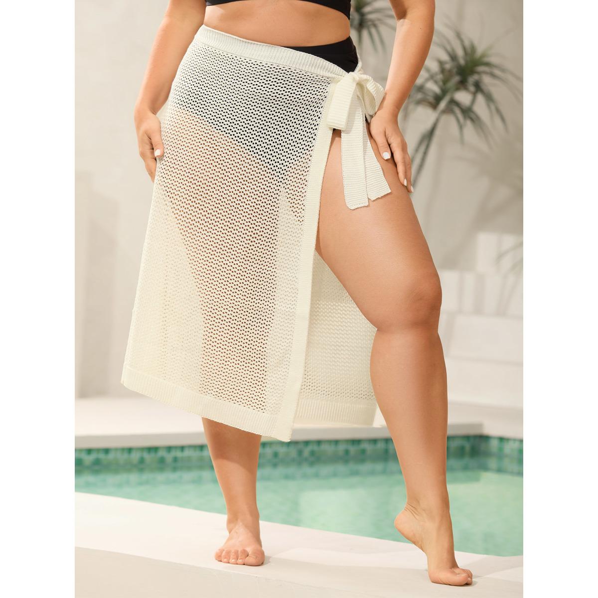 Plus Size Crochet Tie Side Wrap Sarong Cover Up Women's Swimwear Originalwhite Beach Bodycon Tie knot Curve Swim Cover Ups BloomChic 10/M Product Image