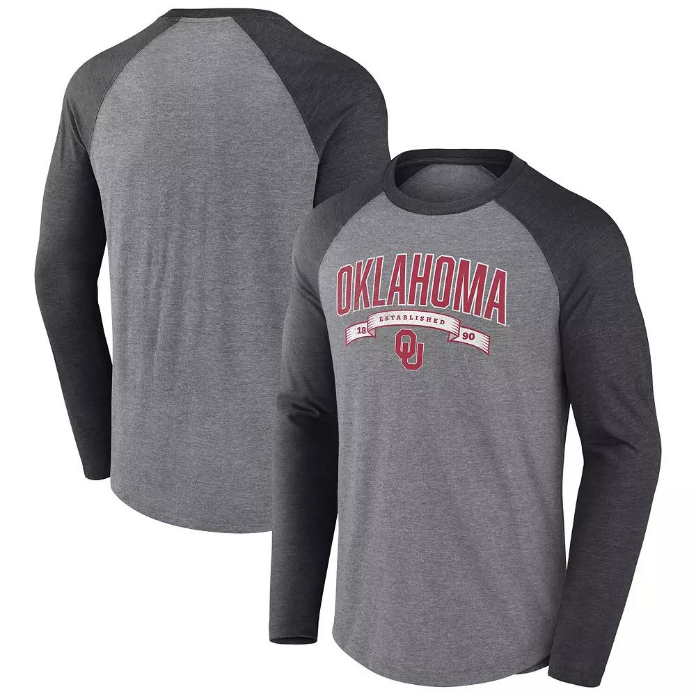 Men's Fanatics Gray Oklahoma Sooners Banner Year Tri-Blend Raglan Long Sleeve T-Shirt,  Product Image