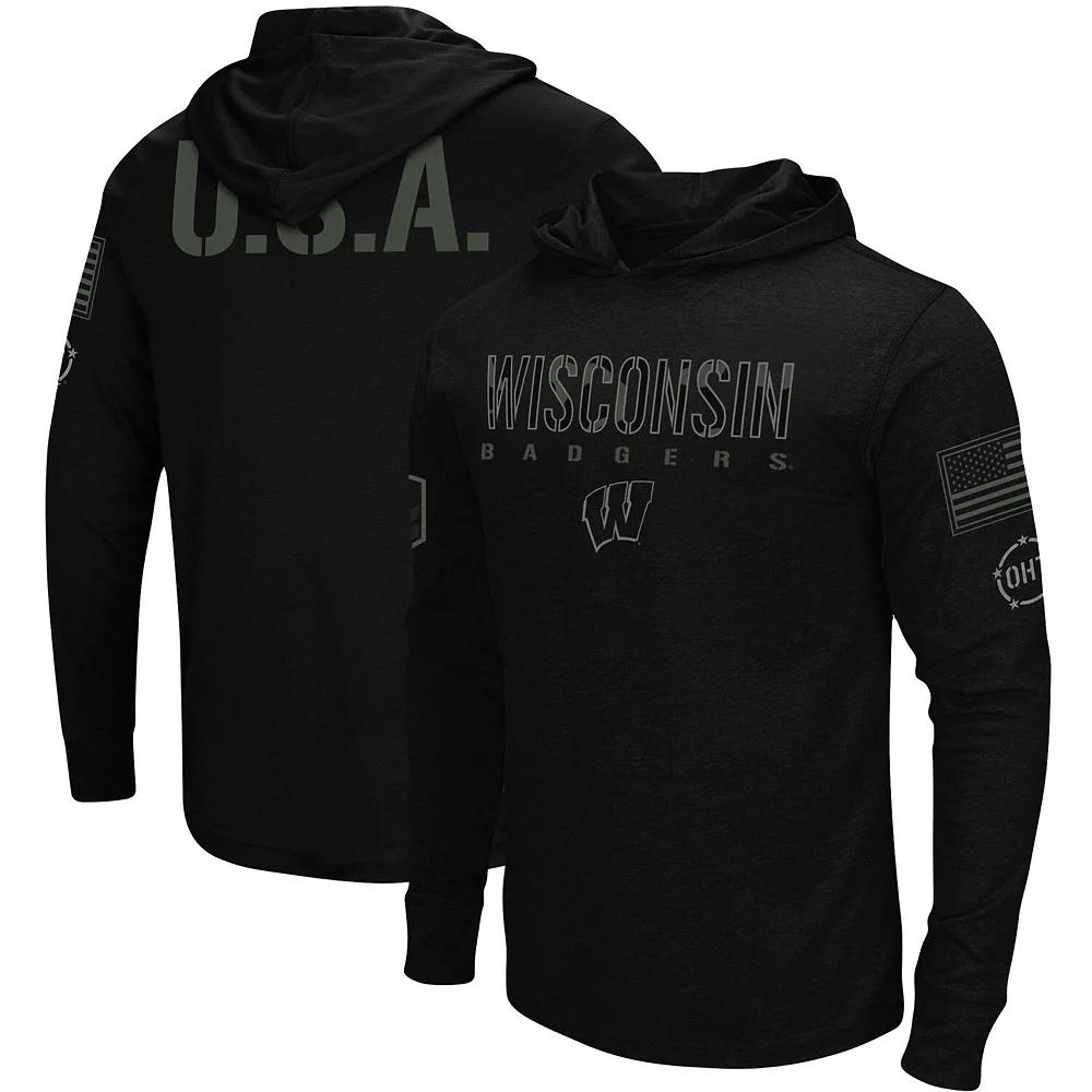 Men's Colosseum Black Wisconsin Badgers OHT Military Appreciation Hoodie Long Sleeve T-Shirt,  Product Image