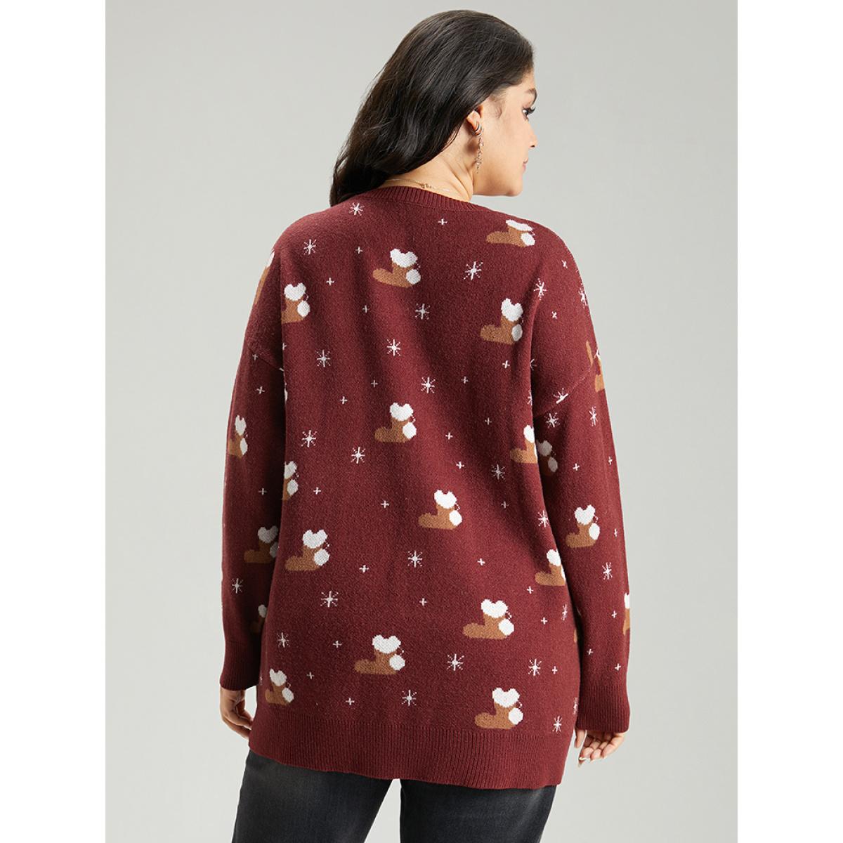 Plus Size Supersoft Essentials Christmas Print Star Round Neck Pullover Scarlet Women Casual Loose Long Sleeve Round Neck Festival-Christmas Pullovers BloomChic 28/5X Product Image