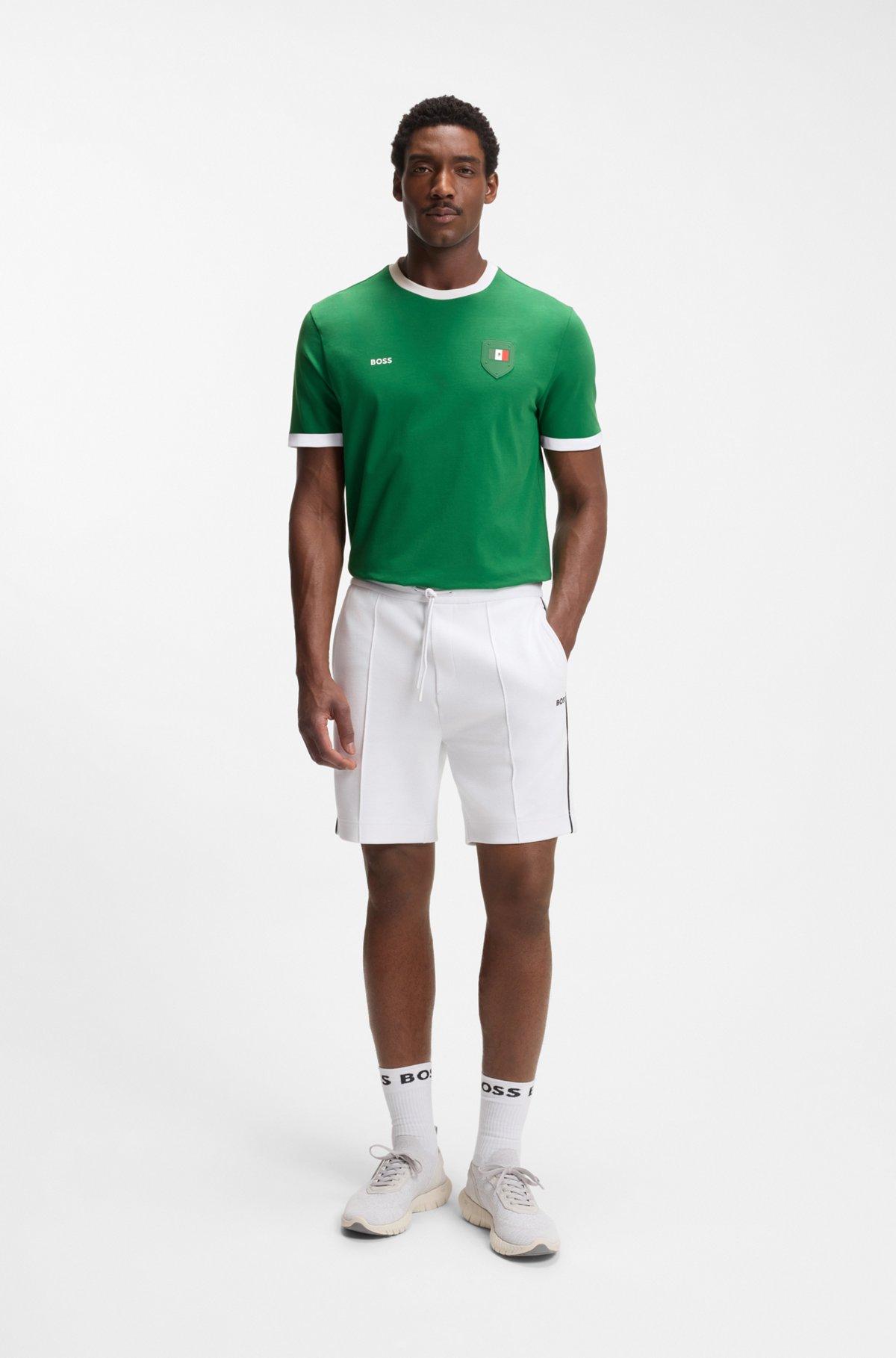 Stretch-cotton T-shirt with country flag and logo Product Image