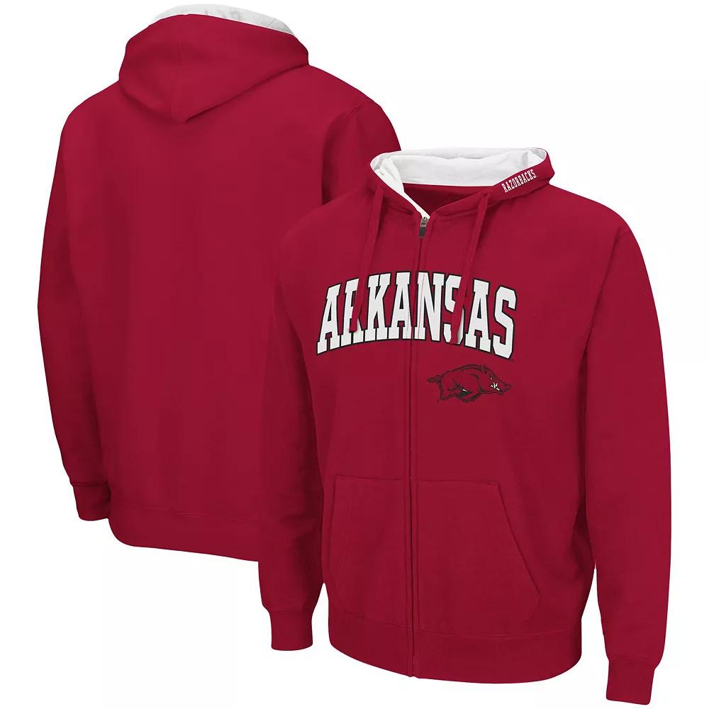 Men's Colosseum Cardinal Arkansas Razorbacks Arch & Logo 3.0 Full-Zip Hoodie, Size: Large, Red Product Image
