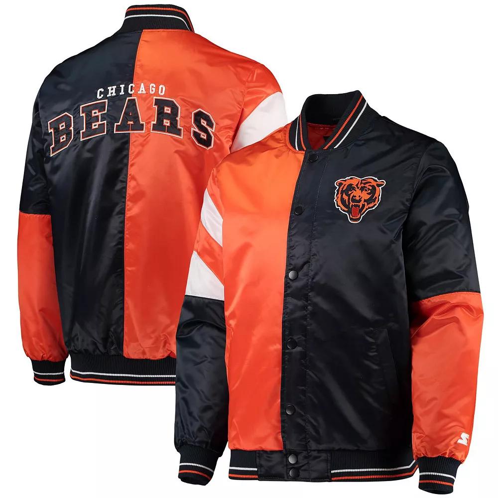 Men's Starter Navy/Orange Chicago Bears Leader Varsity Satin Full-Snap Jacket, Size: Large, Blue Product Image